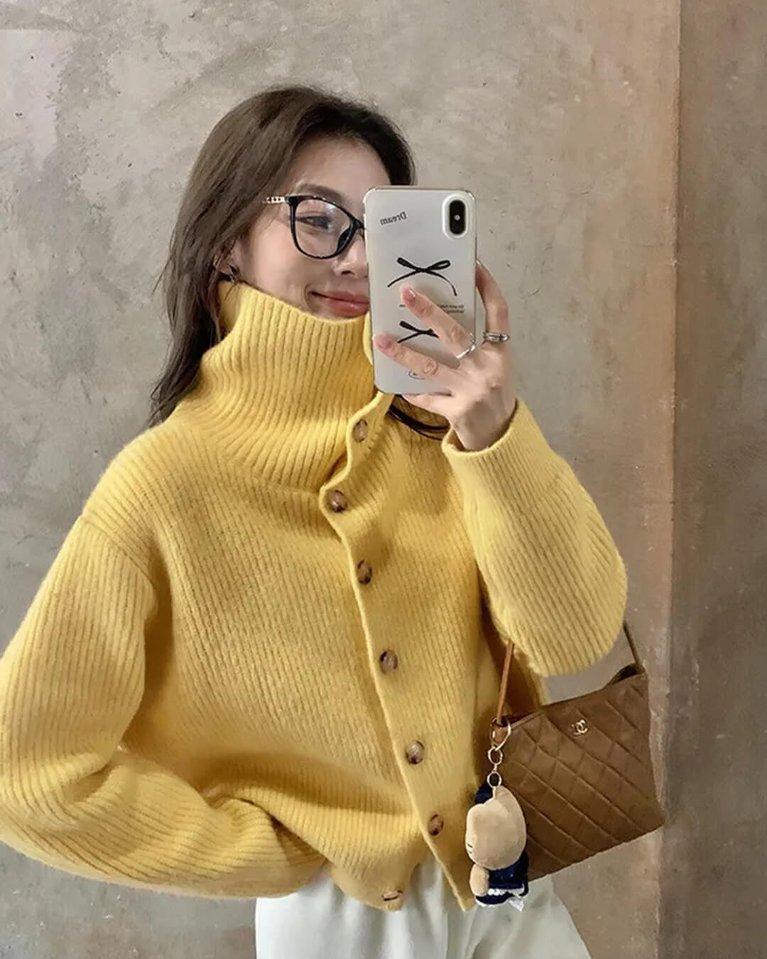 Oversized-Strickjacke mit hohem Kragen