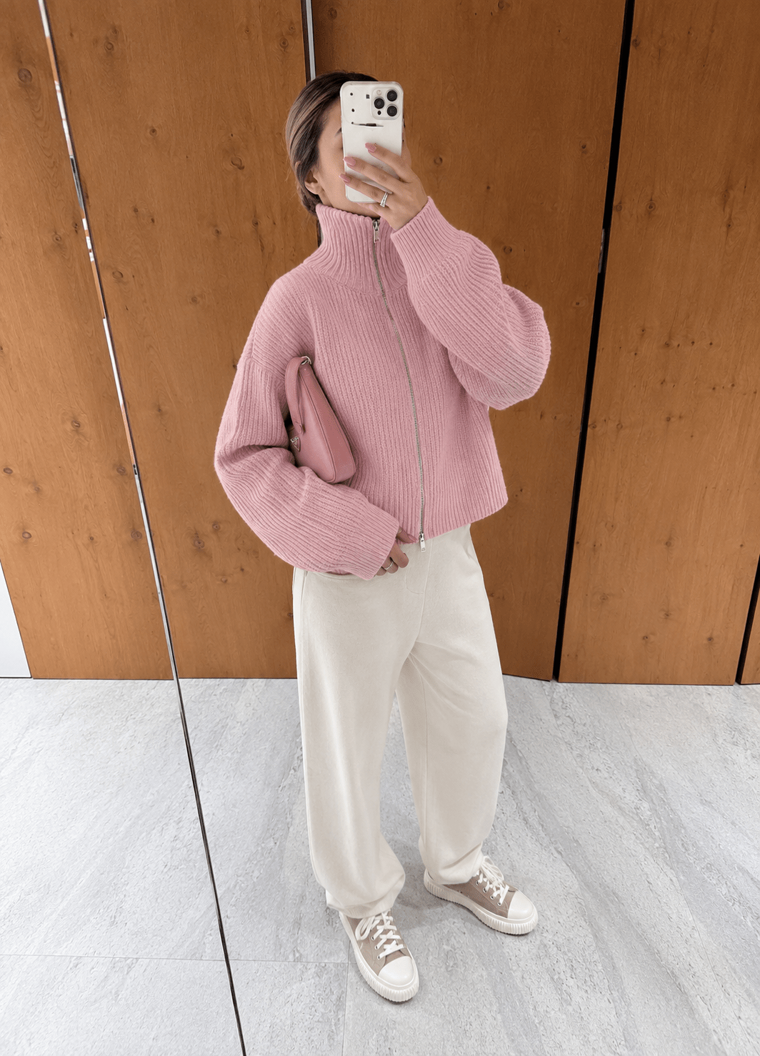 Oversized-Rippstrickpullover mit Reißverschluss