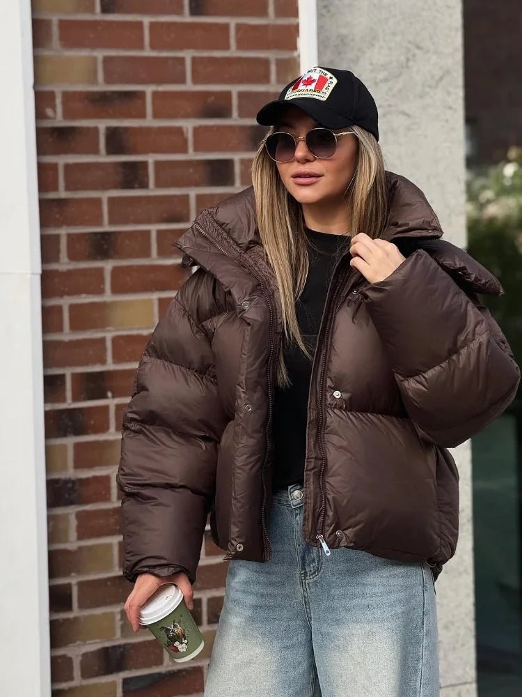 Oversized kurze Kapuzen-Pufferjacke