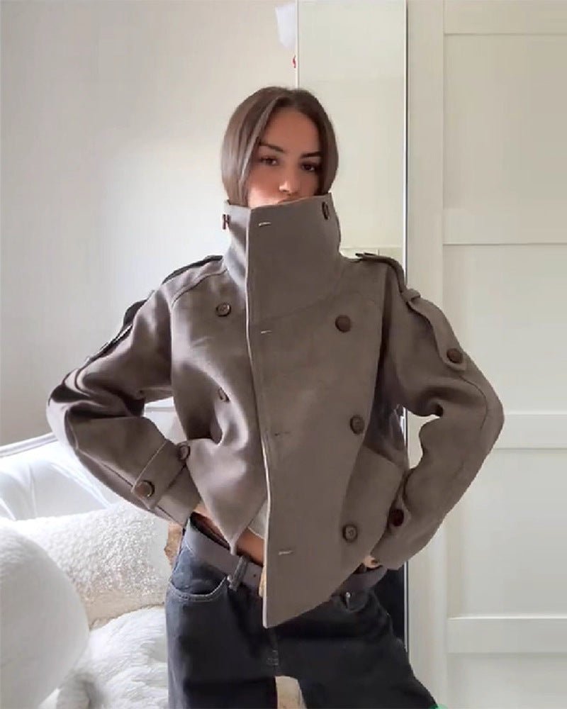 Oversize Mantel mit Stehkragen aus Baumwollmix