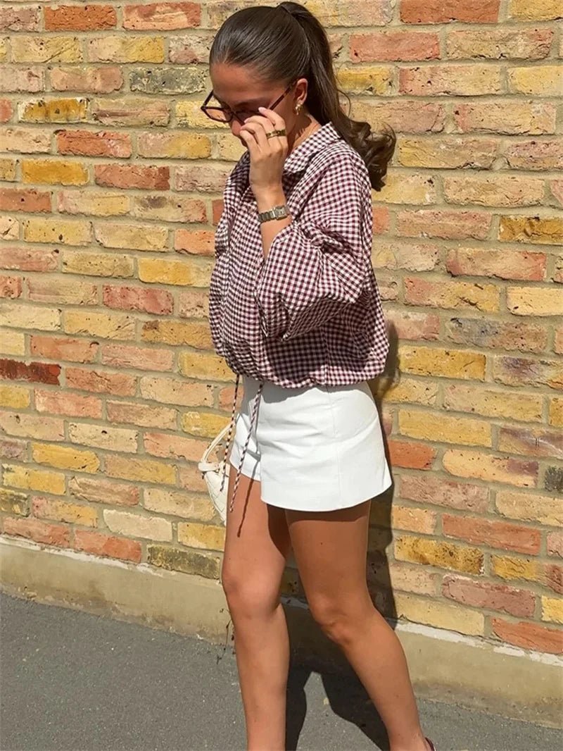 Karierte Jacke mit Kordelzug und hohem Kragen