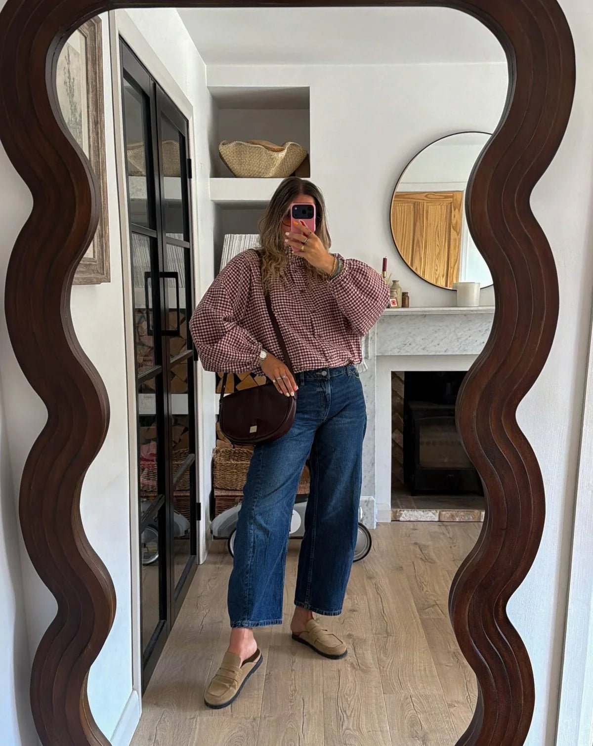Karierte Jacke mit Kordelzug und hohem Kragen
