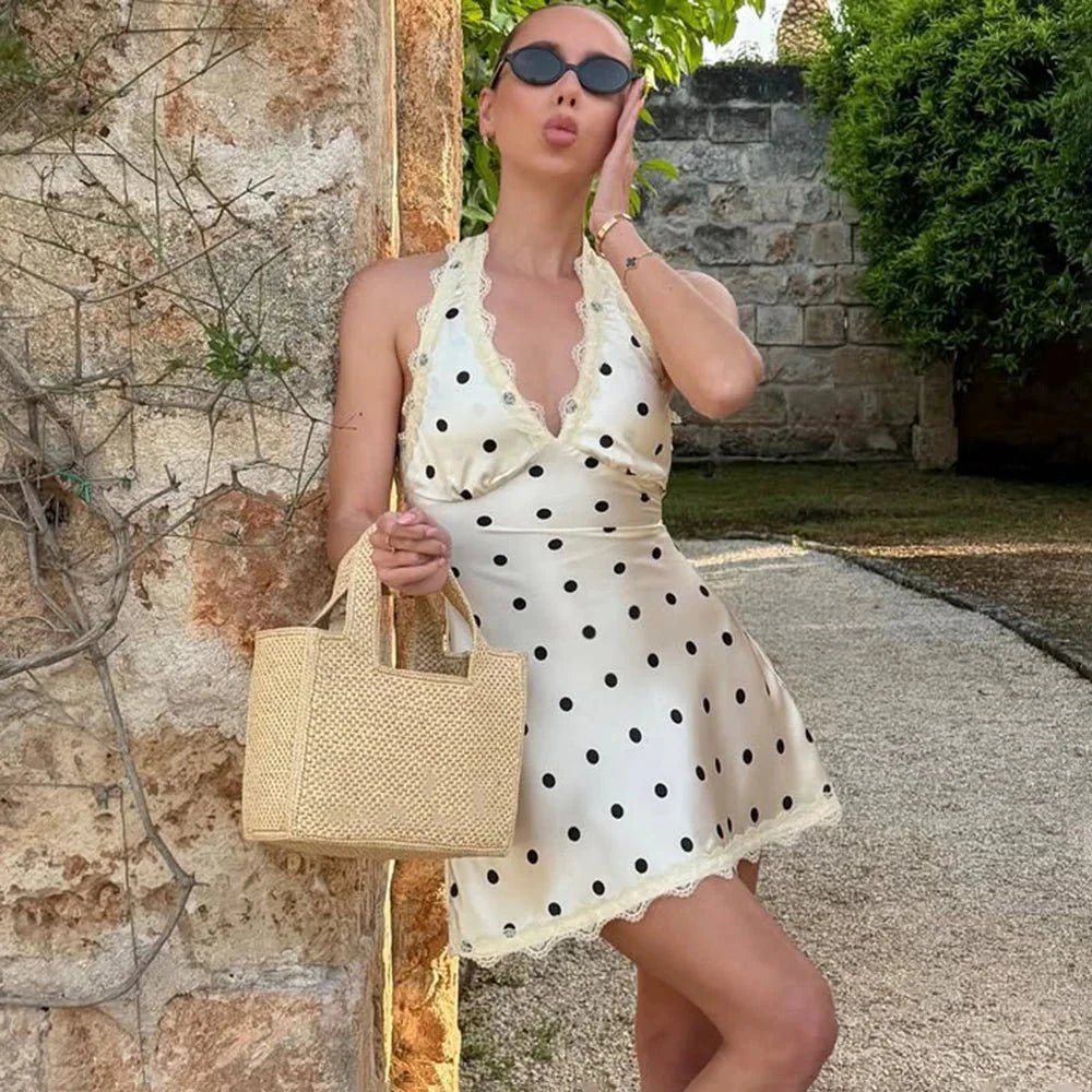 Joanna – gepunktetes Rückenfreies Spitzen-Minikleid