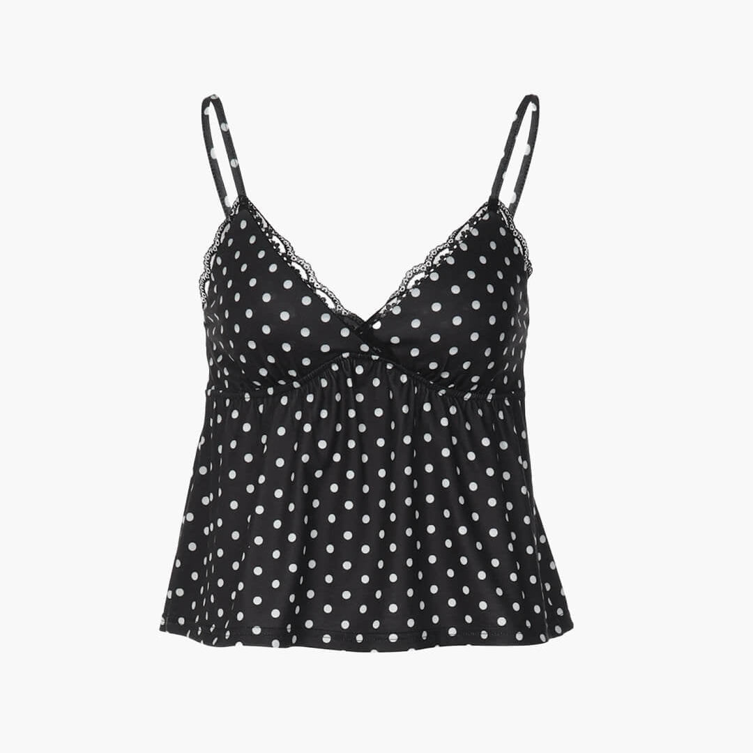 Anne – Camisole mit Spitzeneinsatz, Polka-Dot und Spaghettiträgern