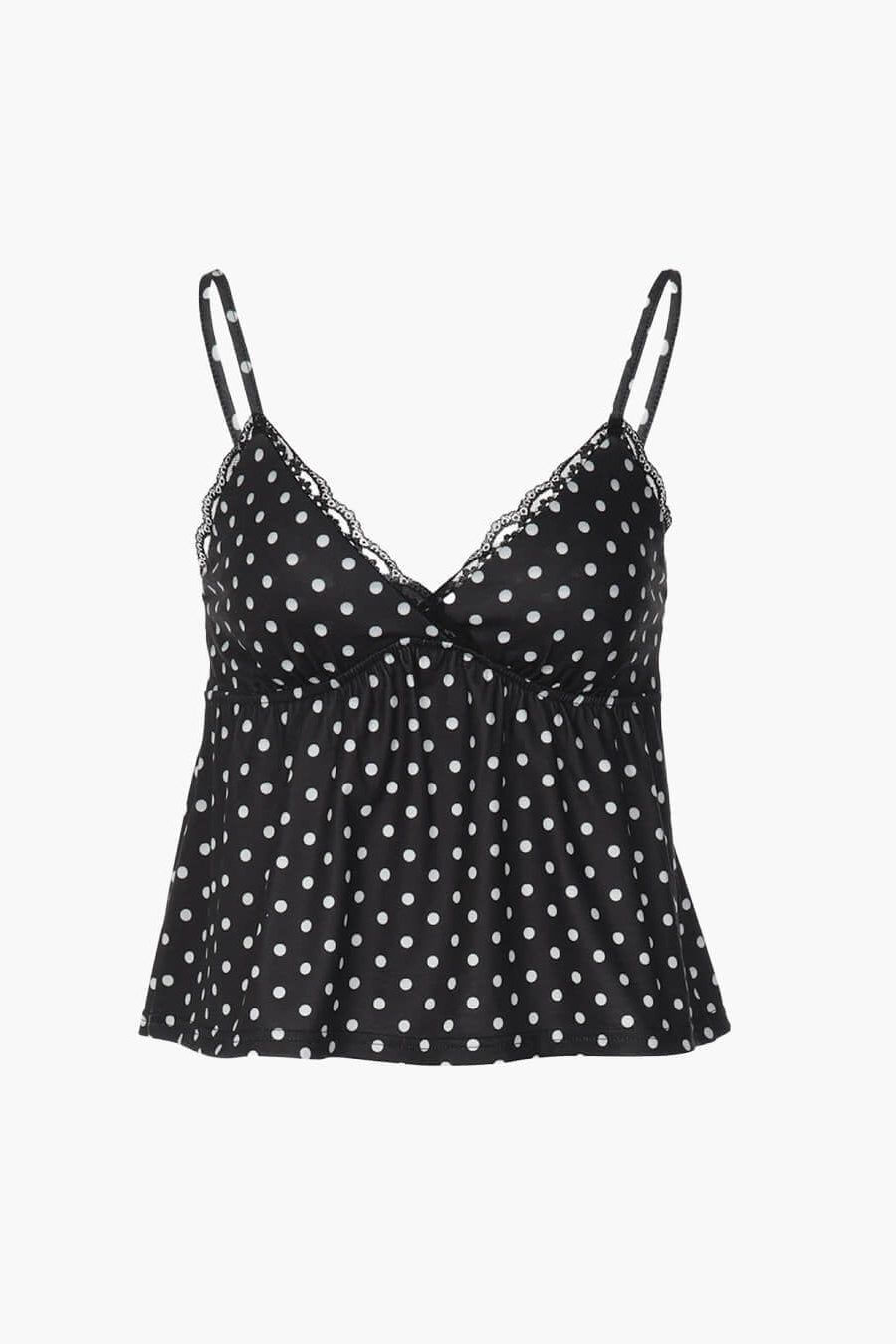 Anne – Camisole mit Spitzeneinsatz, Polka-Dot und Spaghettiträgern