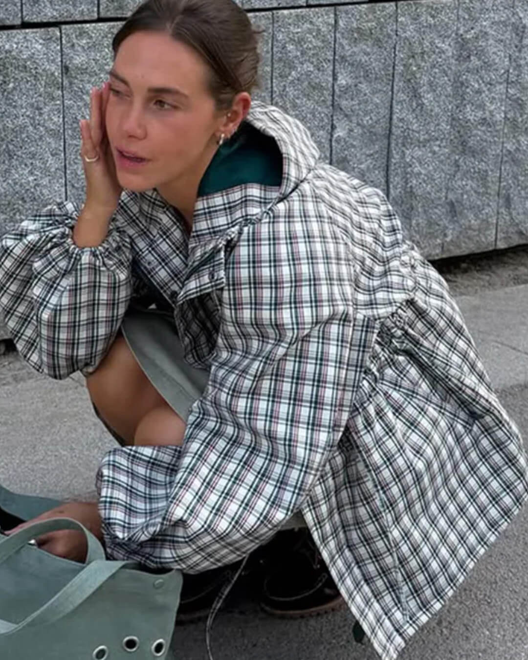 Karierte Oversized-Kapuzenjacke im Retro-Stil