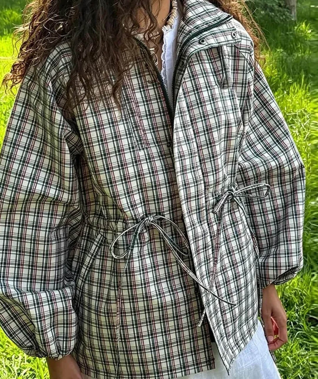 Karierte Oversized-Kapuzenjacke im Retro-Stil