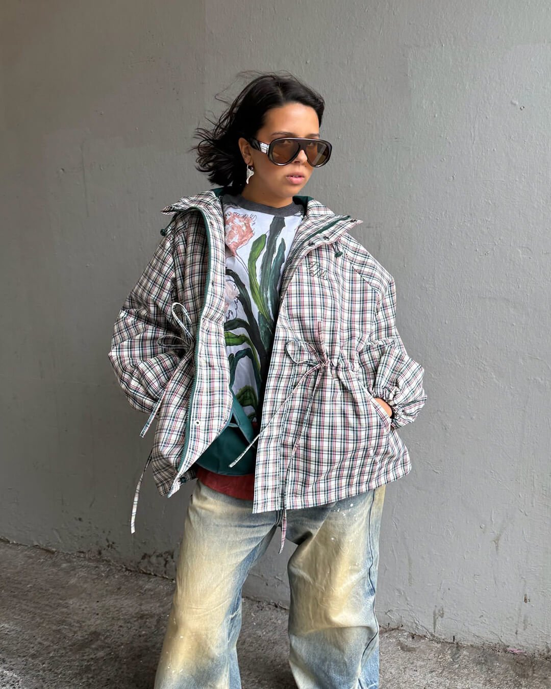 Karierte Oversized-Kapuzenjacke im Retro-Stil