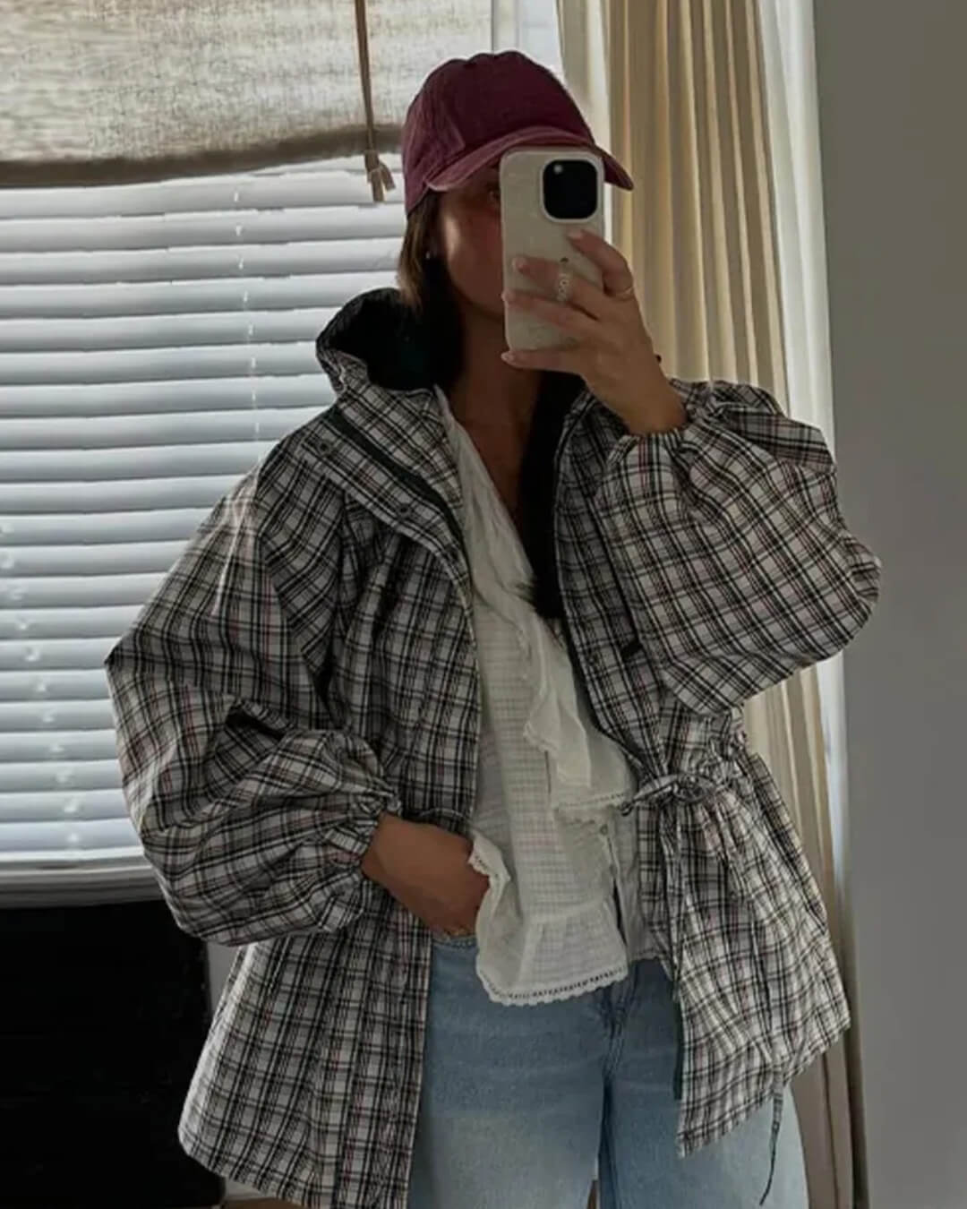 Karierte Oversized-Kapuzenjacke im Retro-Stil