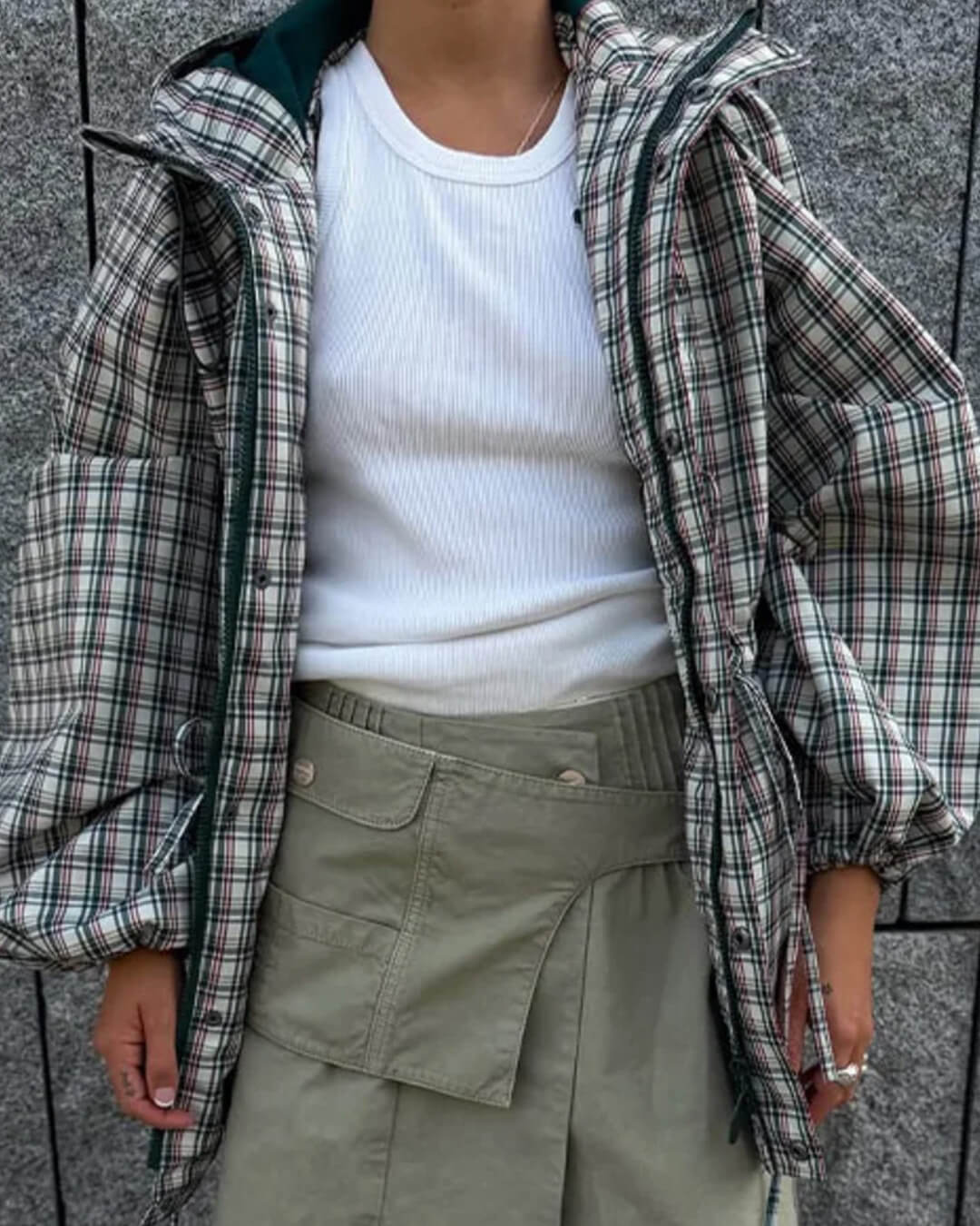 Karierte Oversized-Kapuzenjacke im Retro-Stil
