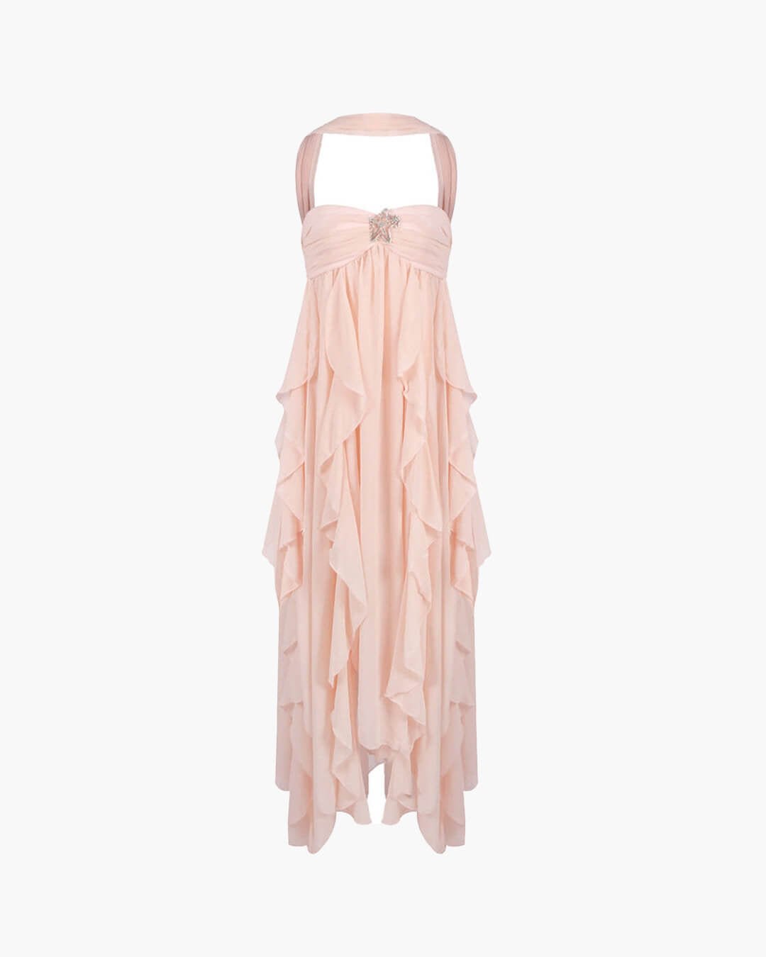 Romantisches, trägerloses Maxikleid mit Rüschen