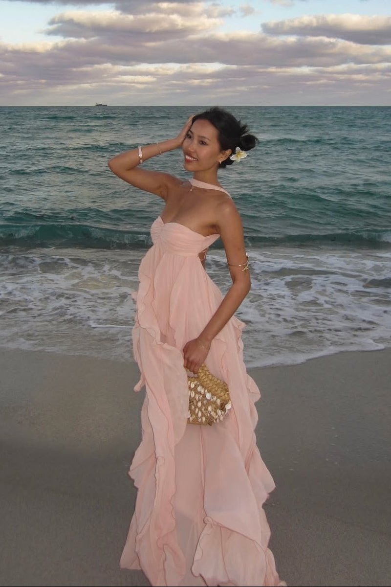 Romantisches, trägerloses Maxikleid mit Rüschen