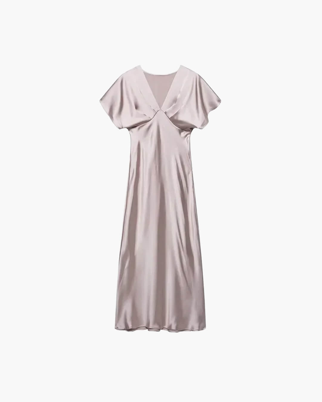 Hannah – Kurzärmliges Satin-Midikleid mit V-Ausschnitt