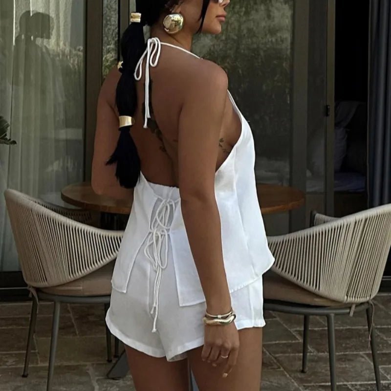 Ärmelloses Neckholder-Schnür-Top & Shorts Set