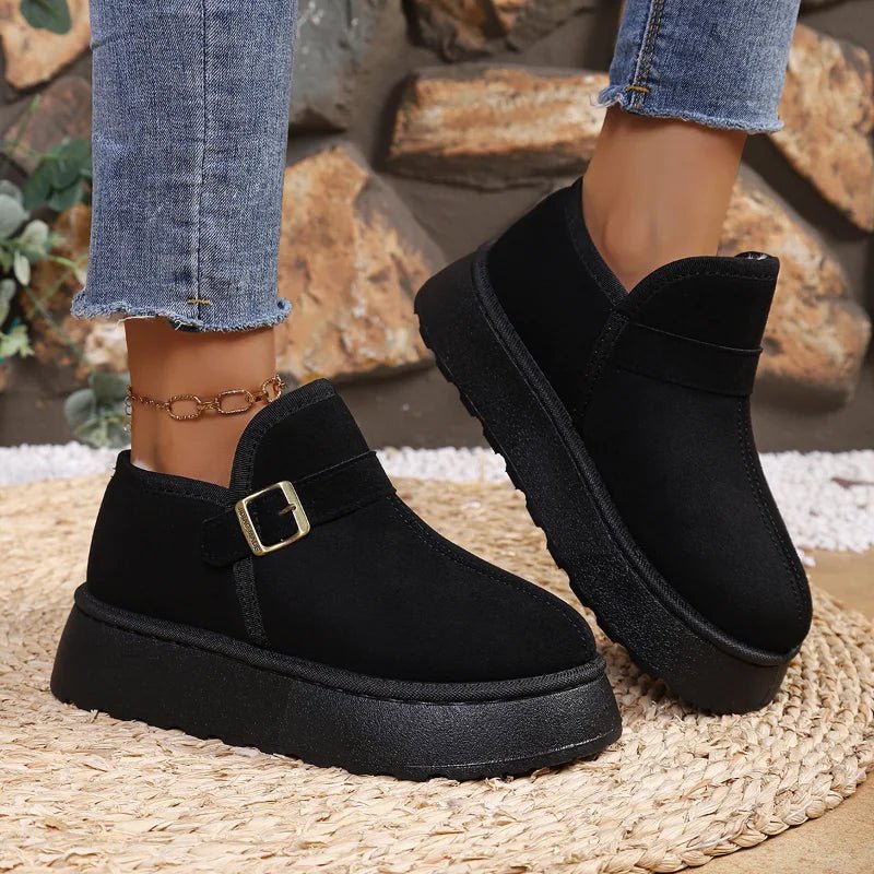 Slip-On Kunstwildleder-Plateau Knöchelstiefel