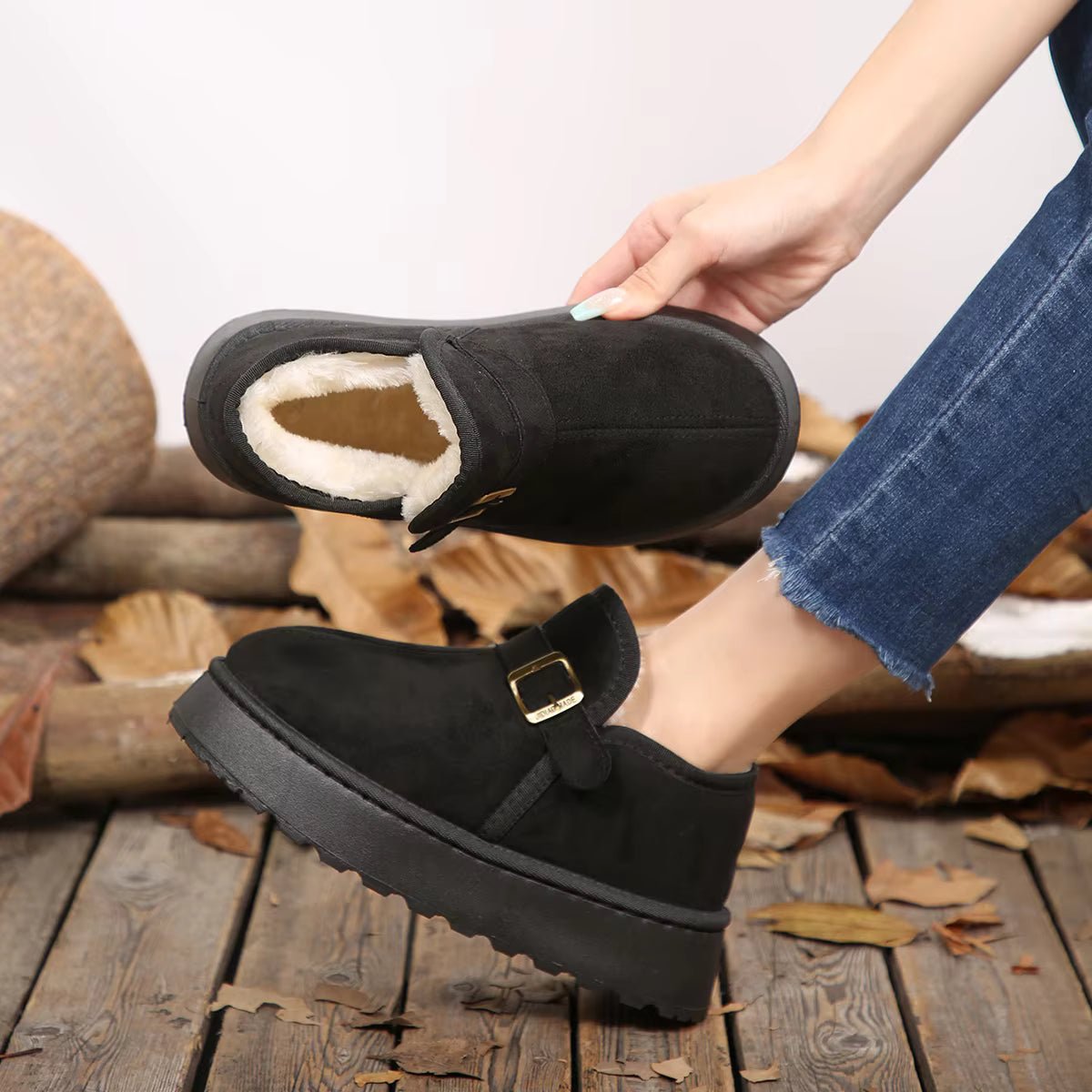 Slip-On Kunstwildleder-Plateau Knöchelstiefel