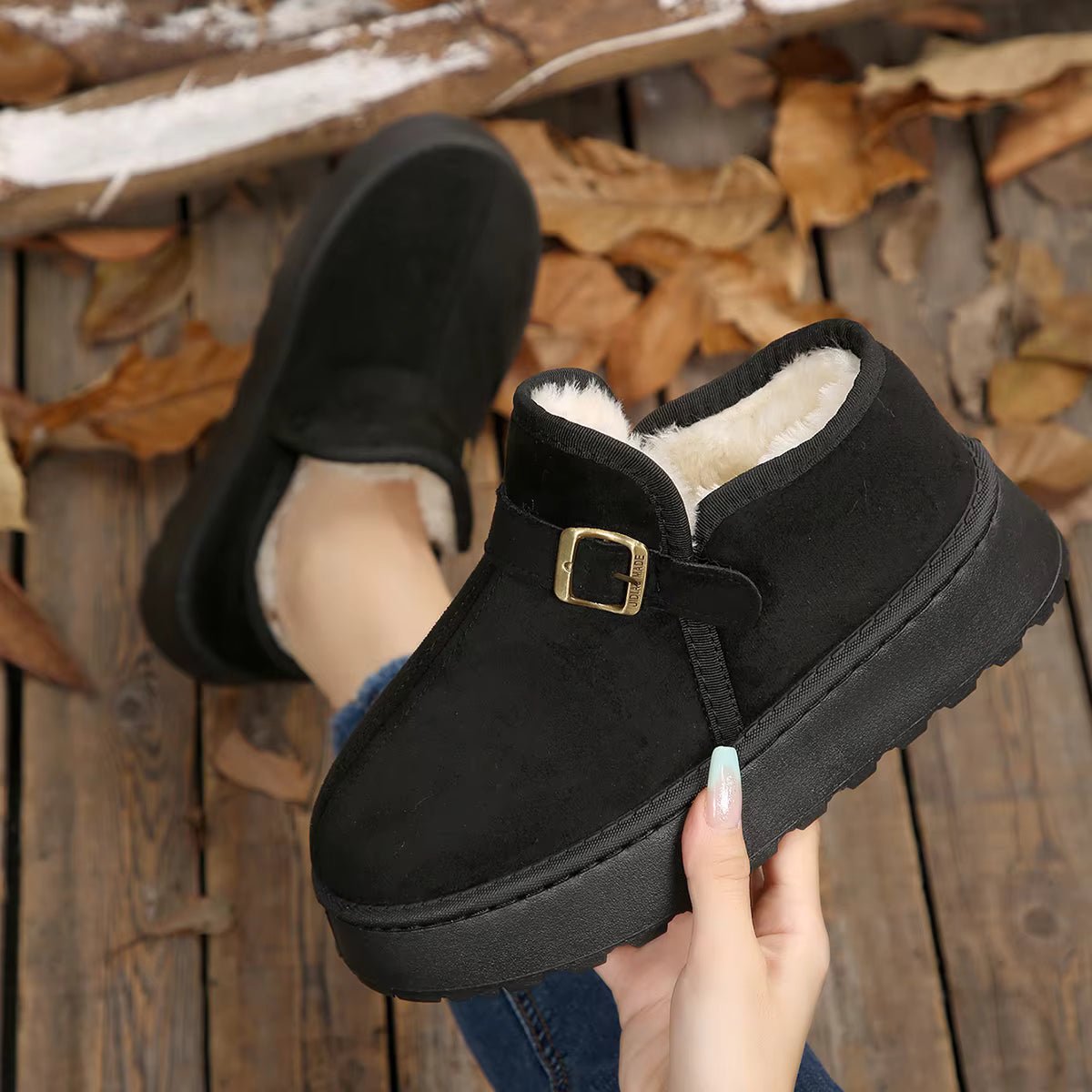 Slip-On Kunstwildleder-Plateau Knöchelstiefel