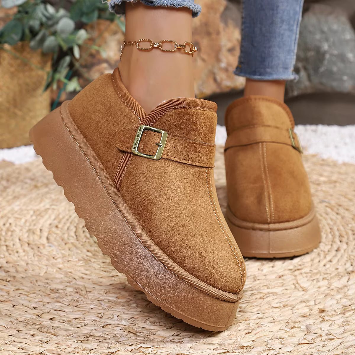 Slip-On Kunstwildleder-Plateau Knöchelstiefel