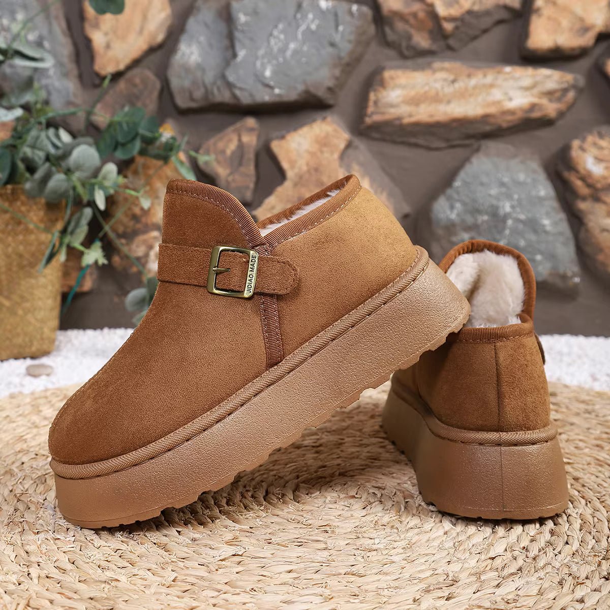 Slip-On Kunstwildleder-Plateau Knöchelstiefel