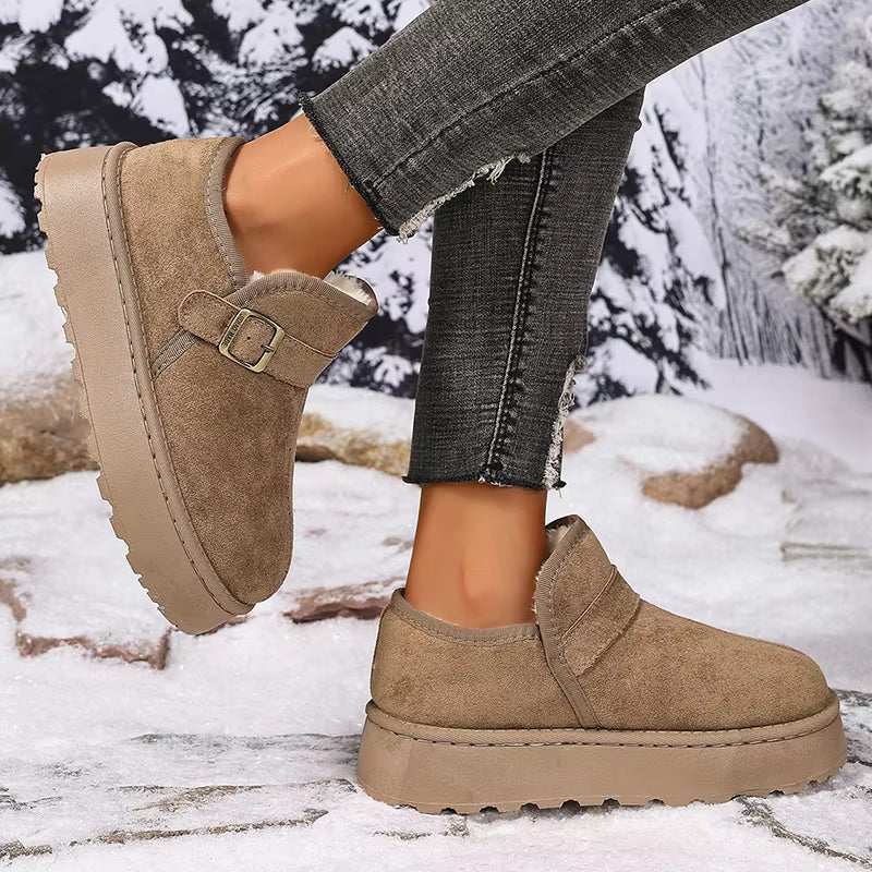 Slip-On Kunstwildleder-Plateau Knöchelstiefel