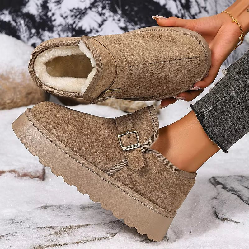 Slip-On Kunstwildleder-Plateau Knöchelstiefel