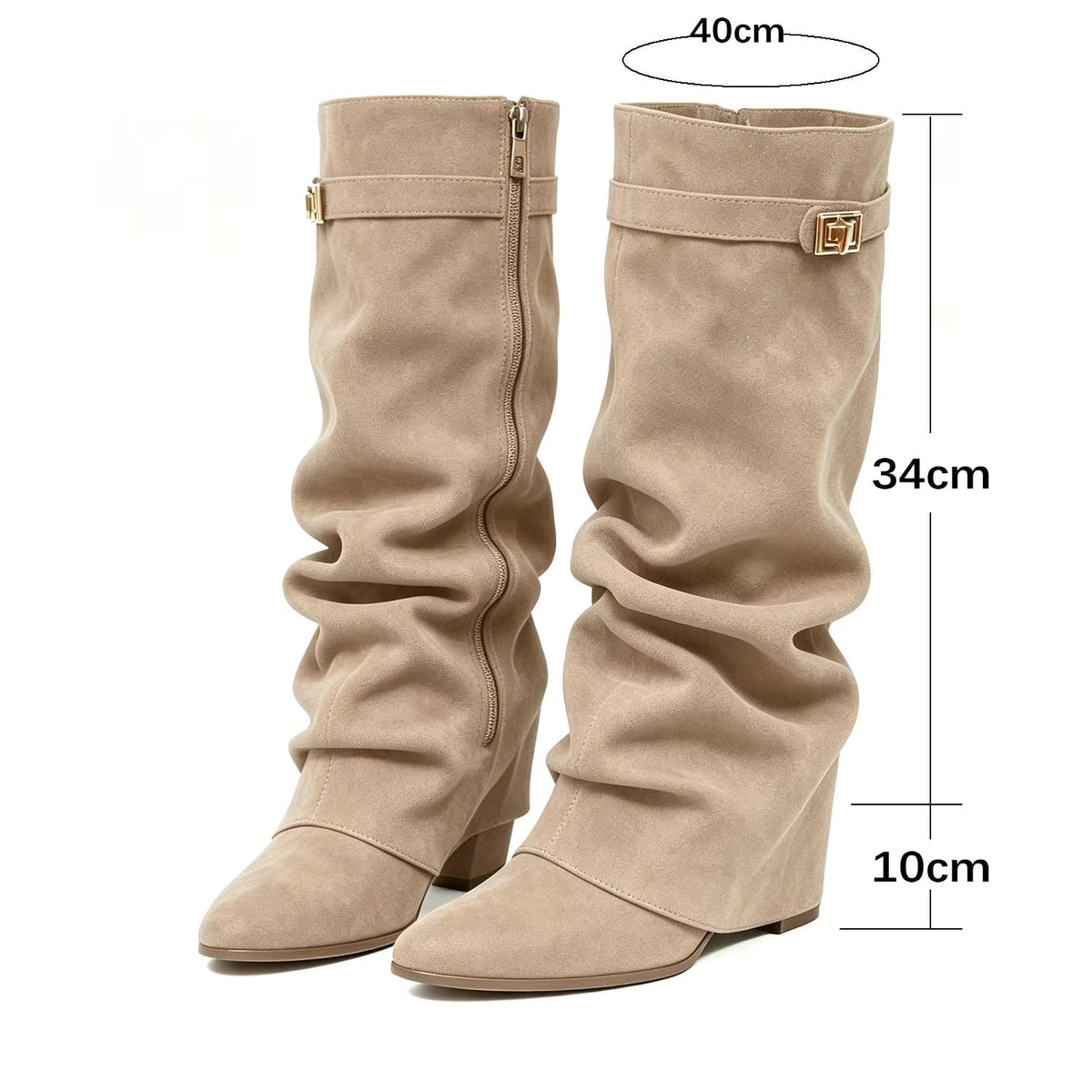 Locker sitzende kniehohe Stiefel aus Wildlederimitat