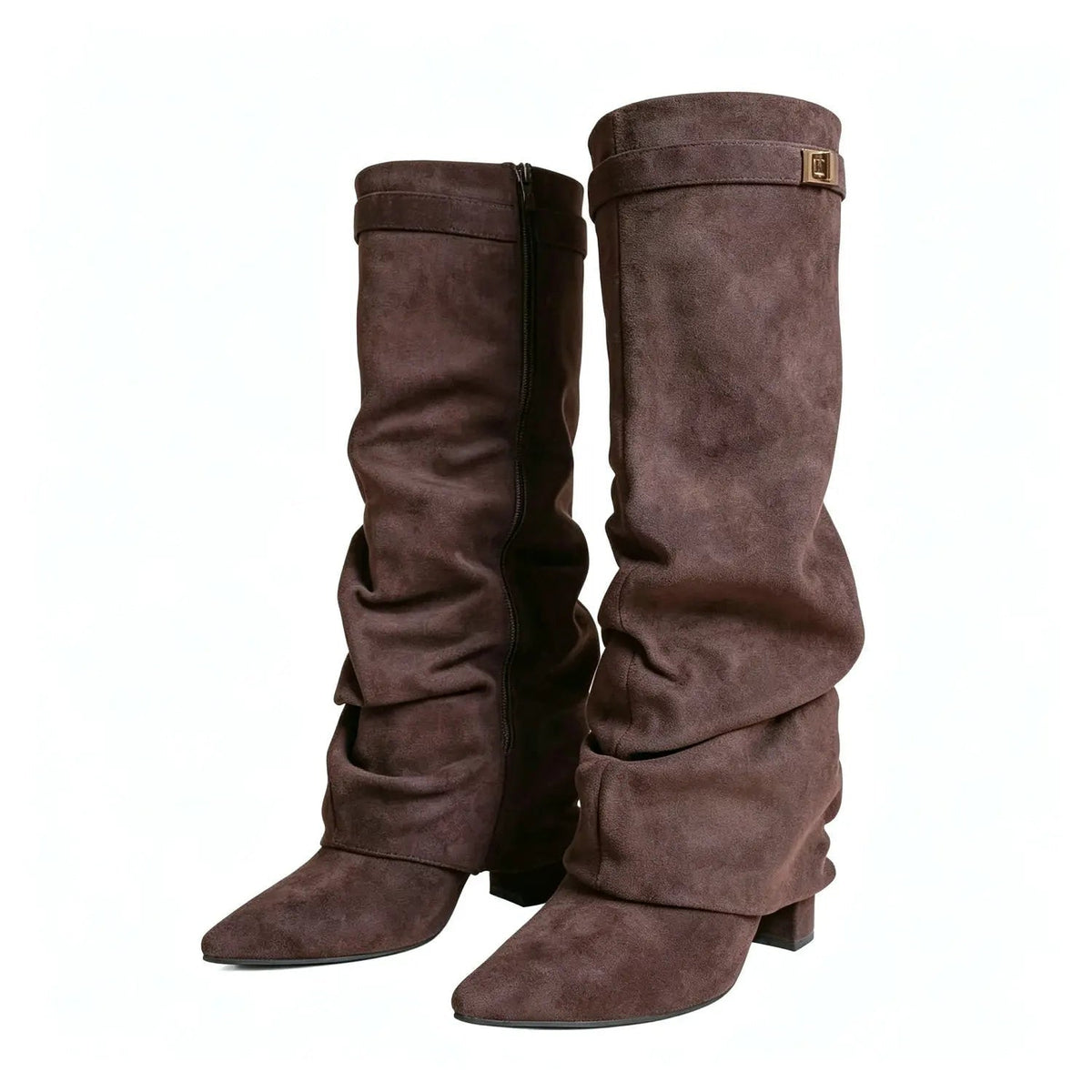 Locker sitzende kniehohe Stiefel aus Wildlederimitat