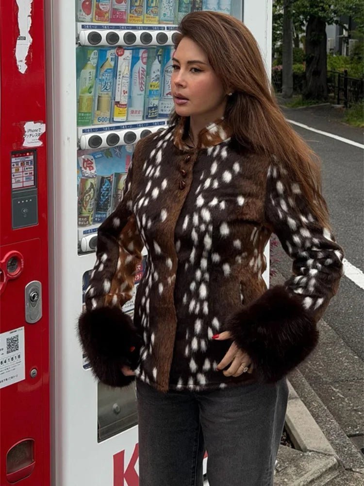 Stehkragen Faux-Fell Bambi Jacke