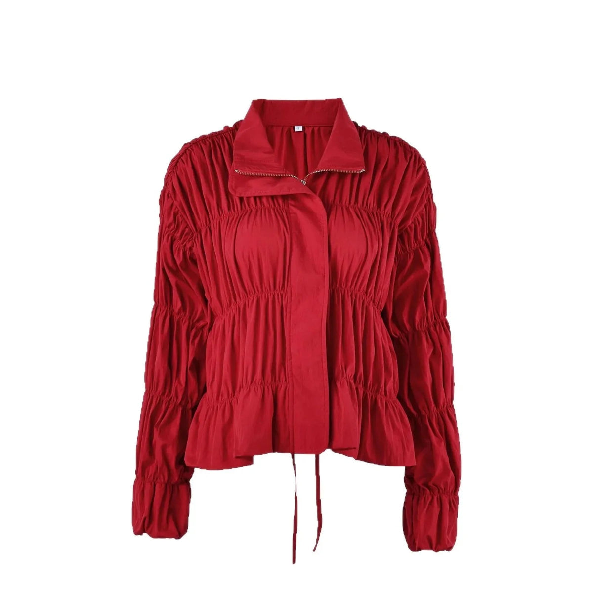 Geraffte Stehkragenjacke mit Reißverschluss