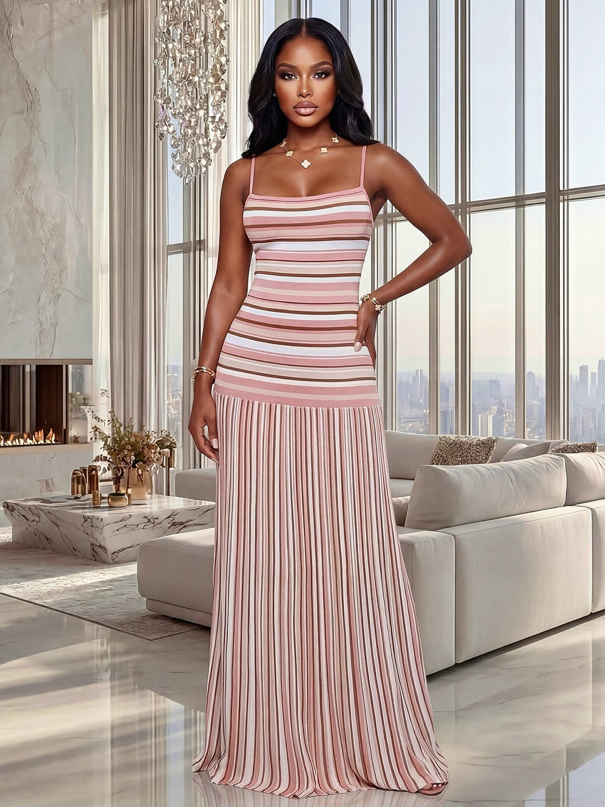 Gestreiftes Strick-Cami-Maxikleid