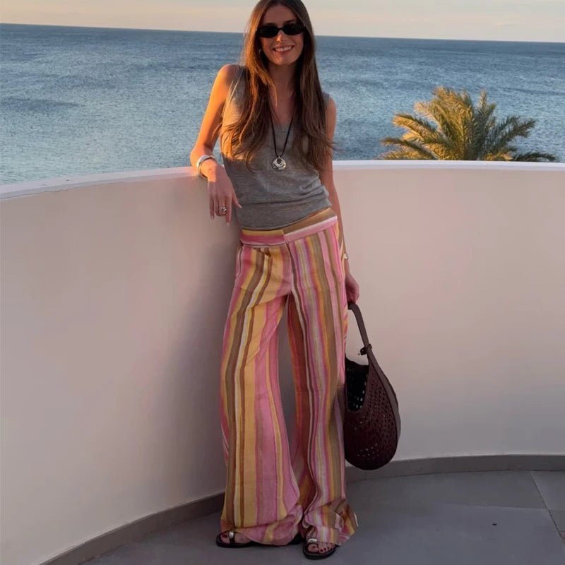 Gestreifte Palazzo-Hose mit weitem Bein