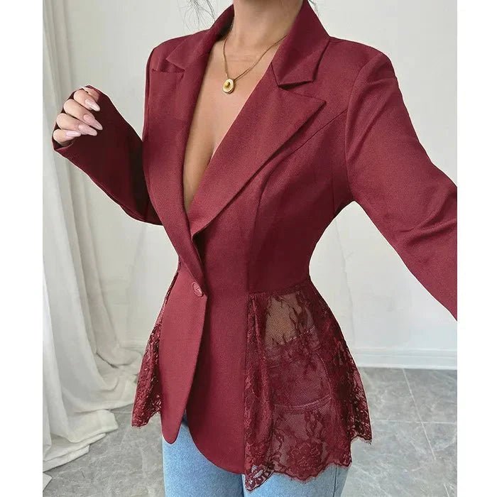 Strukturierter Blazer mit Spitzeneinsatz