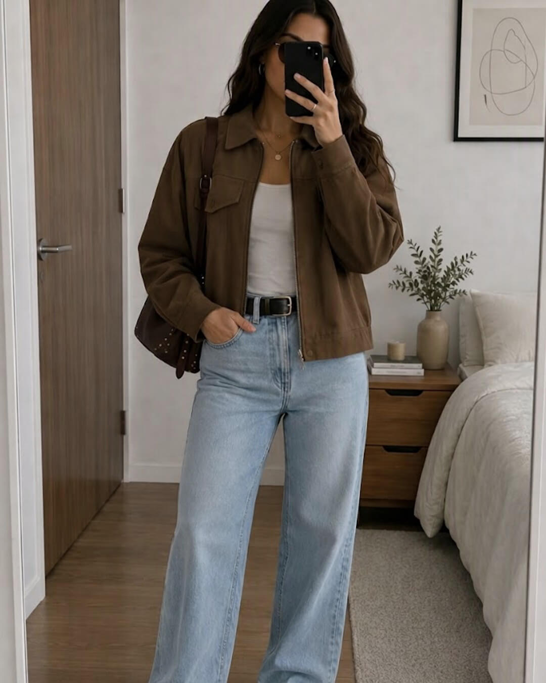 Stylische kurz geschnittene Zip-Jacke in Braun