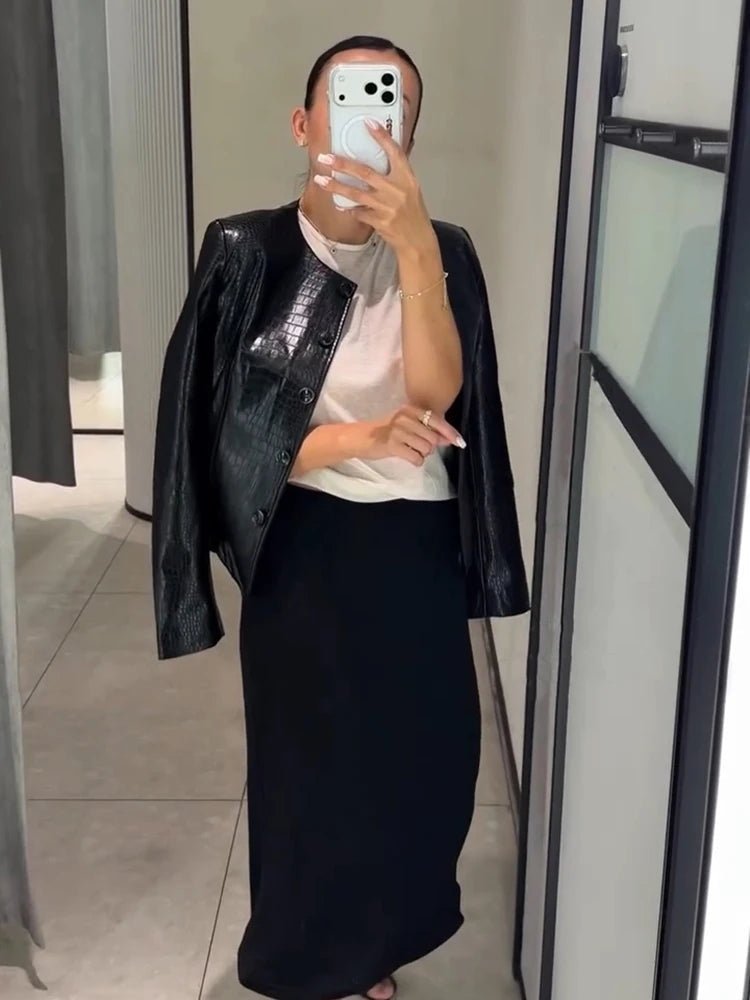 Stilvolle Kunstlederjacke mit Krokoprägung