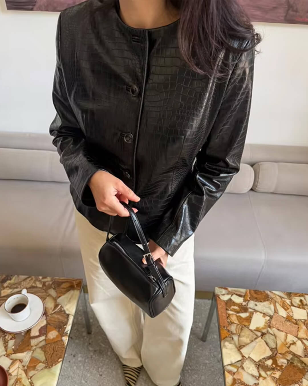 Stilvolle Kunstlederjacke mit Krokoprägung