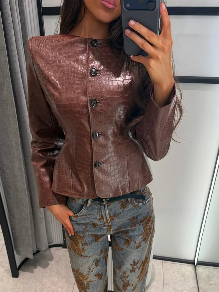 Stilvolle Kunstlederjacke mit Krokoprägung