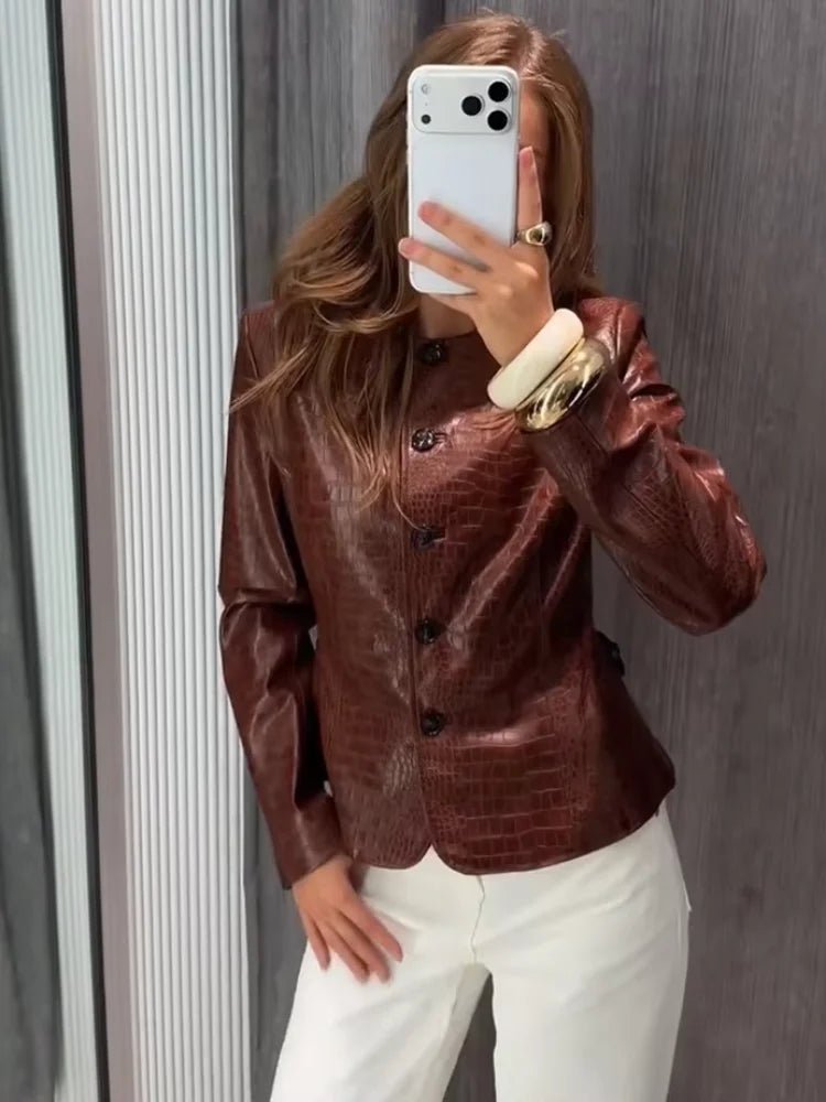 Stilvolle Kunstlederjacke mit Krokoprägung