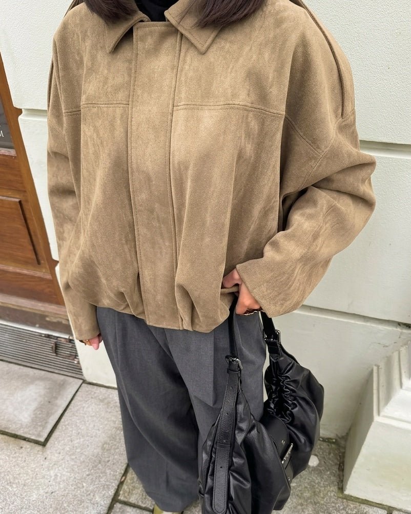 Stilvolle Oversized-Jacke in Veloursoptik mit Reißverschluss