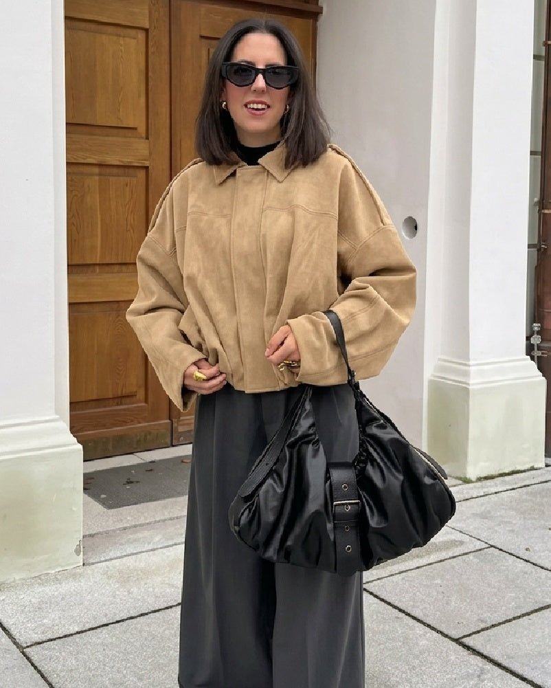 Stilvolle Oversized-Jacke in Veloursoptik mit Reißverschluss