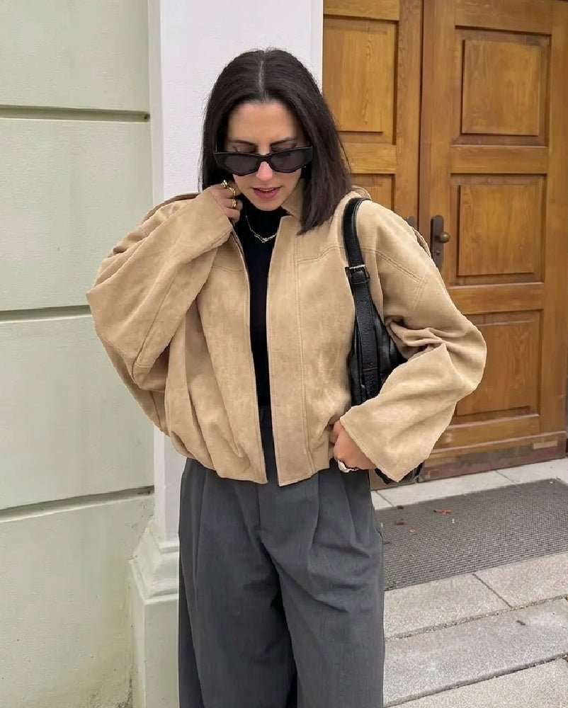 Stilvolle Oversized-Jacke in Veloursoptik mit Reißverschluss