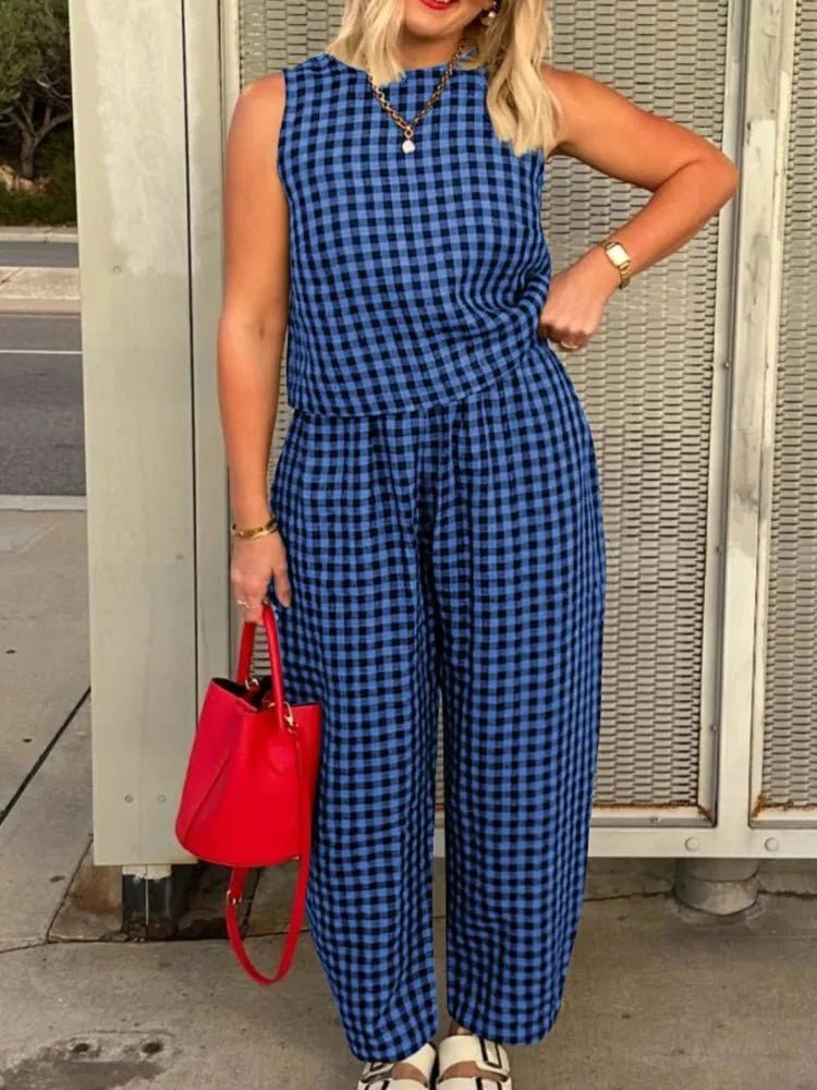 Amelia – Kariertes Set aus ärmelloser Weste und Hose