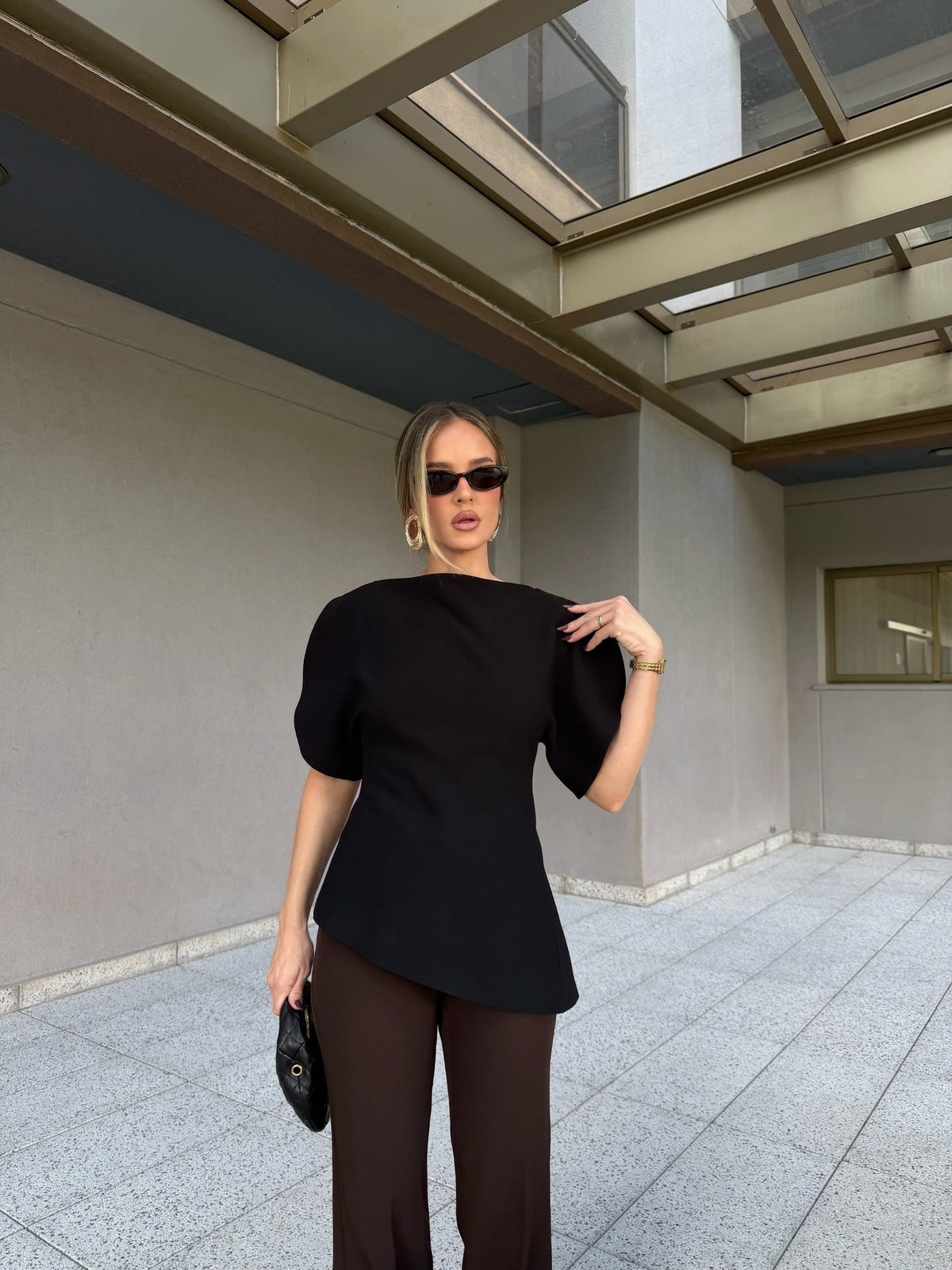 Stylisches Trikot-Top mit Ballonärmeln