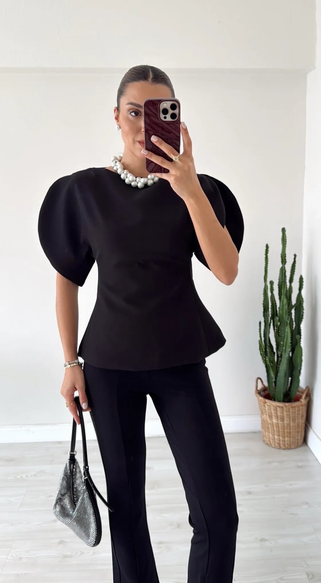 Stylisches Trikot-Top mit Ballonärmeln