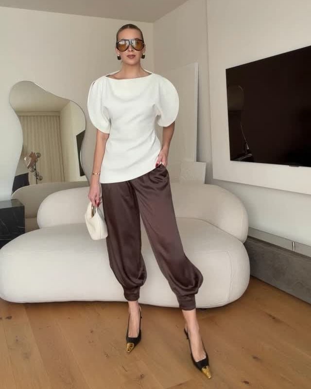 Stylisches Trikot-Top mit Ballonärmeln
