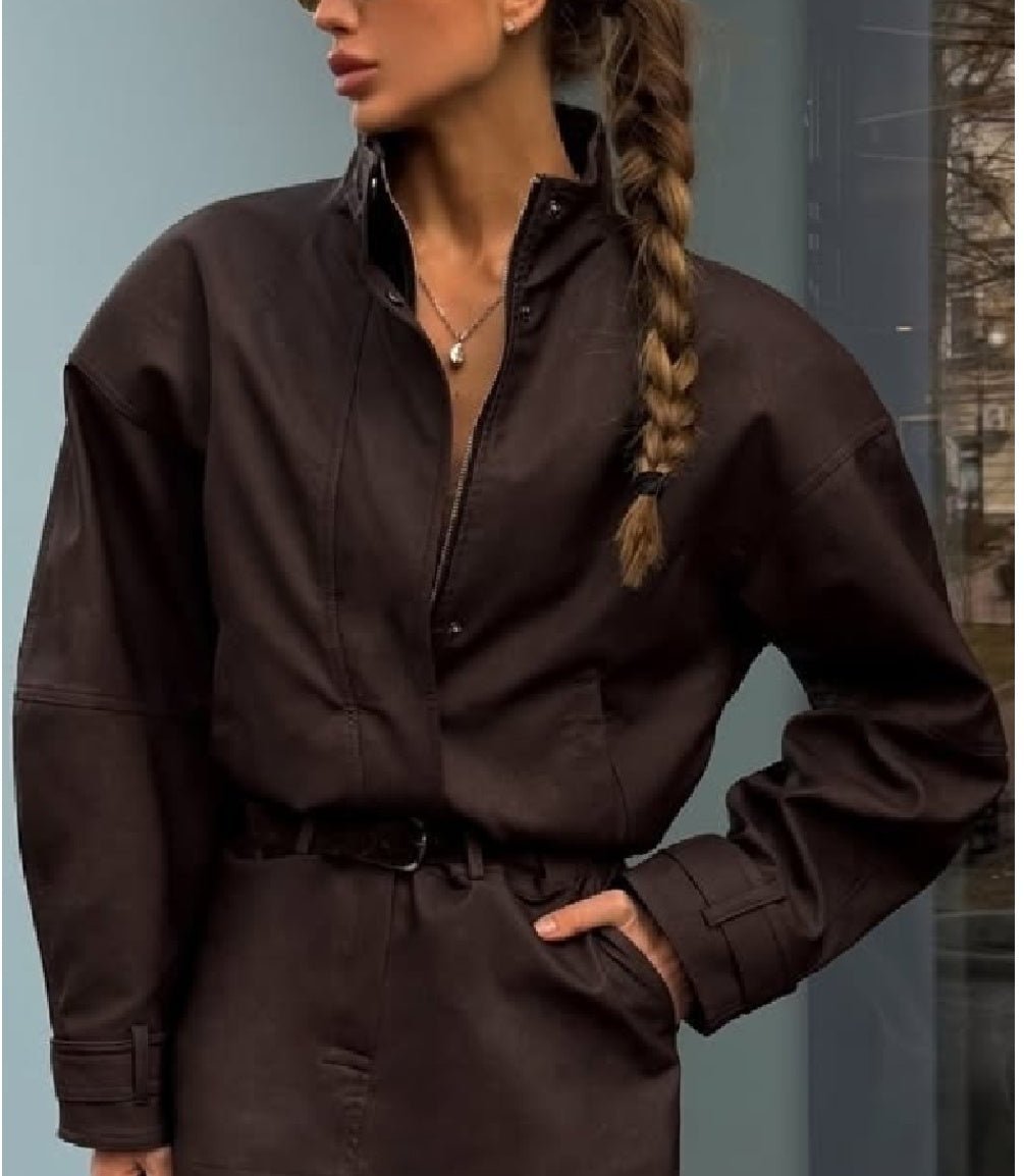 Set aus Kurzjacke in Wildlederoptik und Minirock