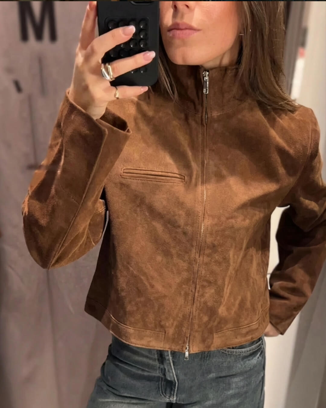 Ahiwa – Jacke aus Wildlederimitat mit Stehkragen und Reißverschluss