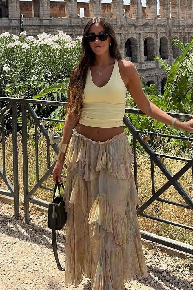 Stufen-Maxirock im Boho-Stil mit Rüschen