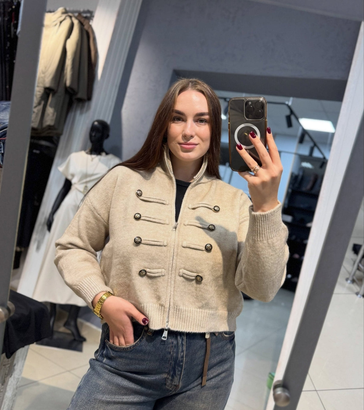 Rollkragen-Strickjacke mit Reißverschluss