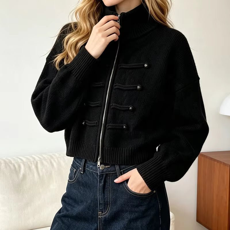 Rollkragen-Strickjacke mit Reißverschluss