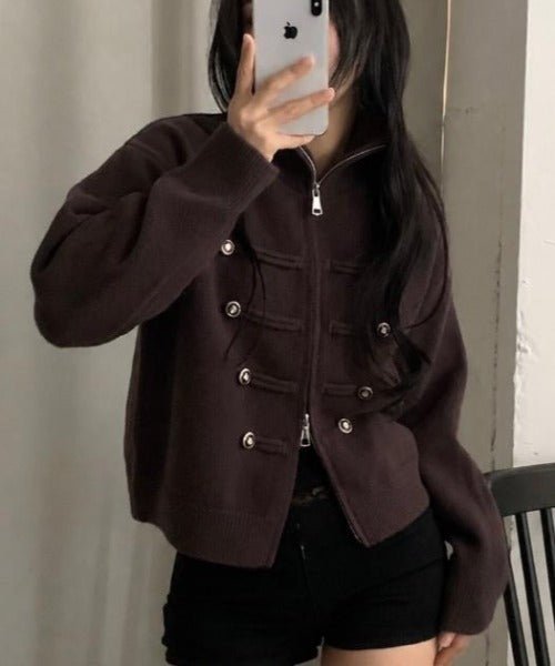 Rollkragen-Strickjacke mit Reißverschluss